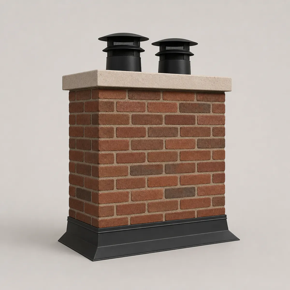 Twin-flue brick chimney, the real-world character this definition is written to capture